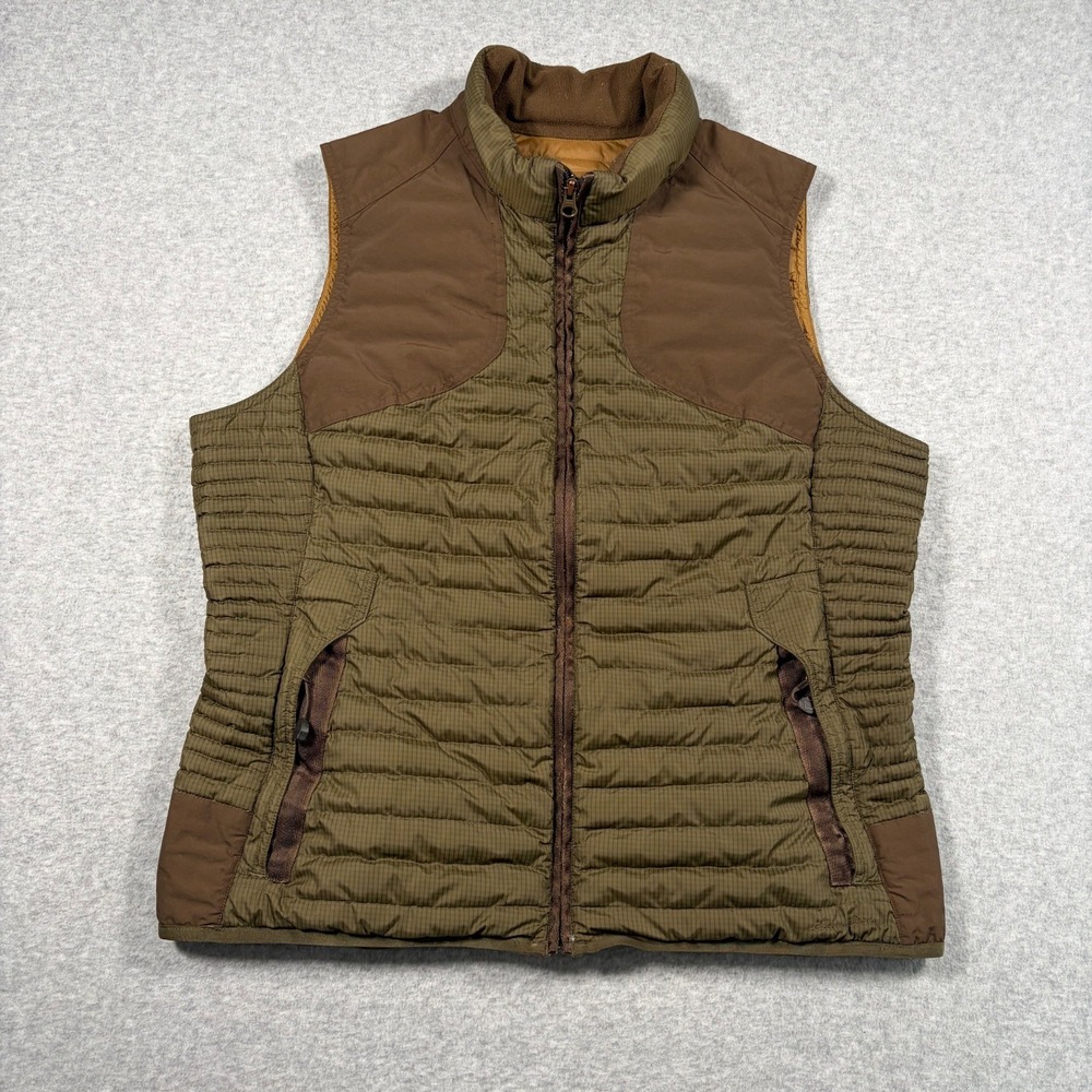 Eddie Bauer Sport Shop Vest Womens Large Green Brown Quilted Puffer Full Zip
